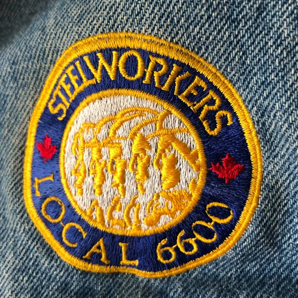 Mens Vintage Jean Jacket with Leather Collar Large - Picture 3 of 6